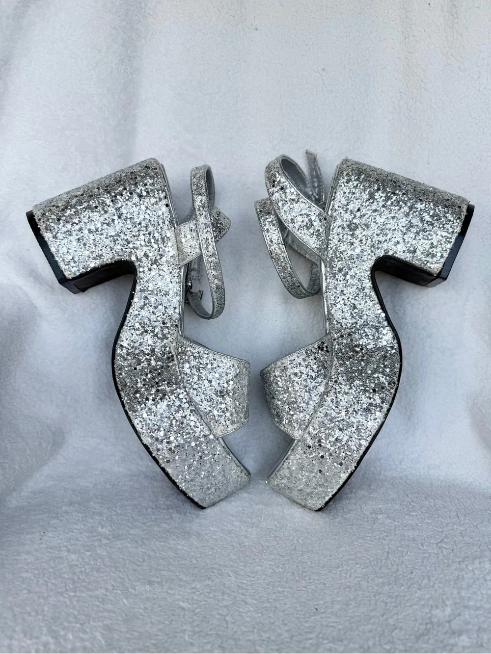 Olivia Miller Women's Silver Glitter Capricorn Platform Heels Size 9